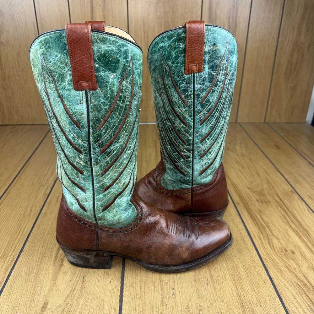 Stetson Turquoise Crater Brown Oiled COWBOY BOOTS 12-20-8603-189‎ Men's Size 9.5